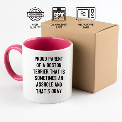 Boston Terrier Mom Two Tone Ceramic Coffee Mug – Proud Parent of a Boston Terrier that is sometimes an asshole and that’s okay, - 11oz or 15 oz Cup for Dog Lovers & Pet Parents – Dishwasher & Microwave Safe (Copy) - Mallard Moon Gift Shop
