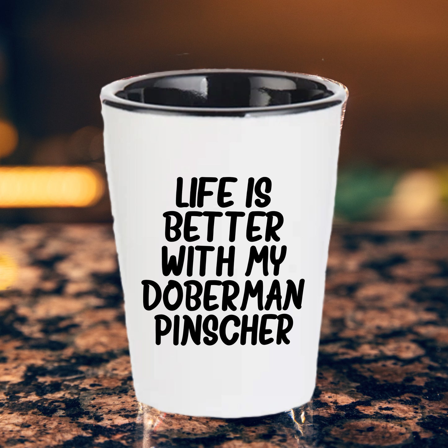 Inspirational Life Is Better With My Doberman Pinscher Funny Shot Glass Gifts Unique Doberman Pinscher Dog Lovers Ceramic, 1.5oz Capacity, Microwave and Dishwasher Safe - Mallard Moon Gift Shop