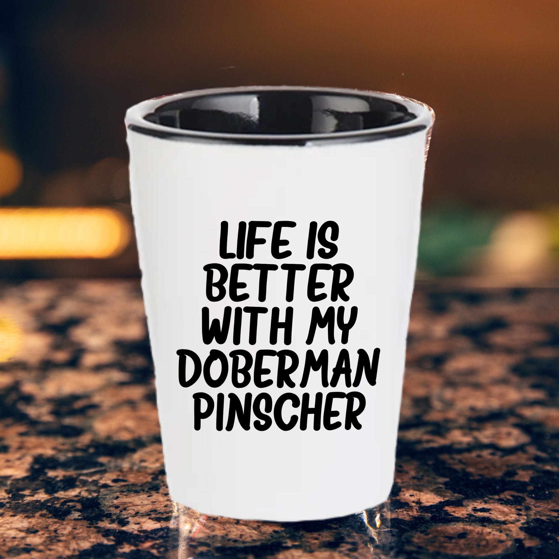 Inspirational Life Is Better With My Doberman Pinscher Funny Shot Glass Gifts Unique Doberman Pinscher Dog Lovers Ceramic, 1.5oz Capacity, Microwave and Dishwasher Safe - Mallard Moon Gift Shop
