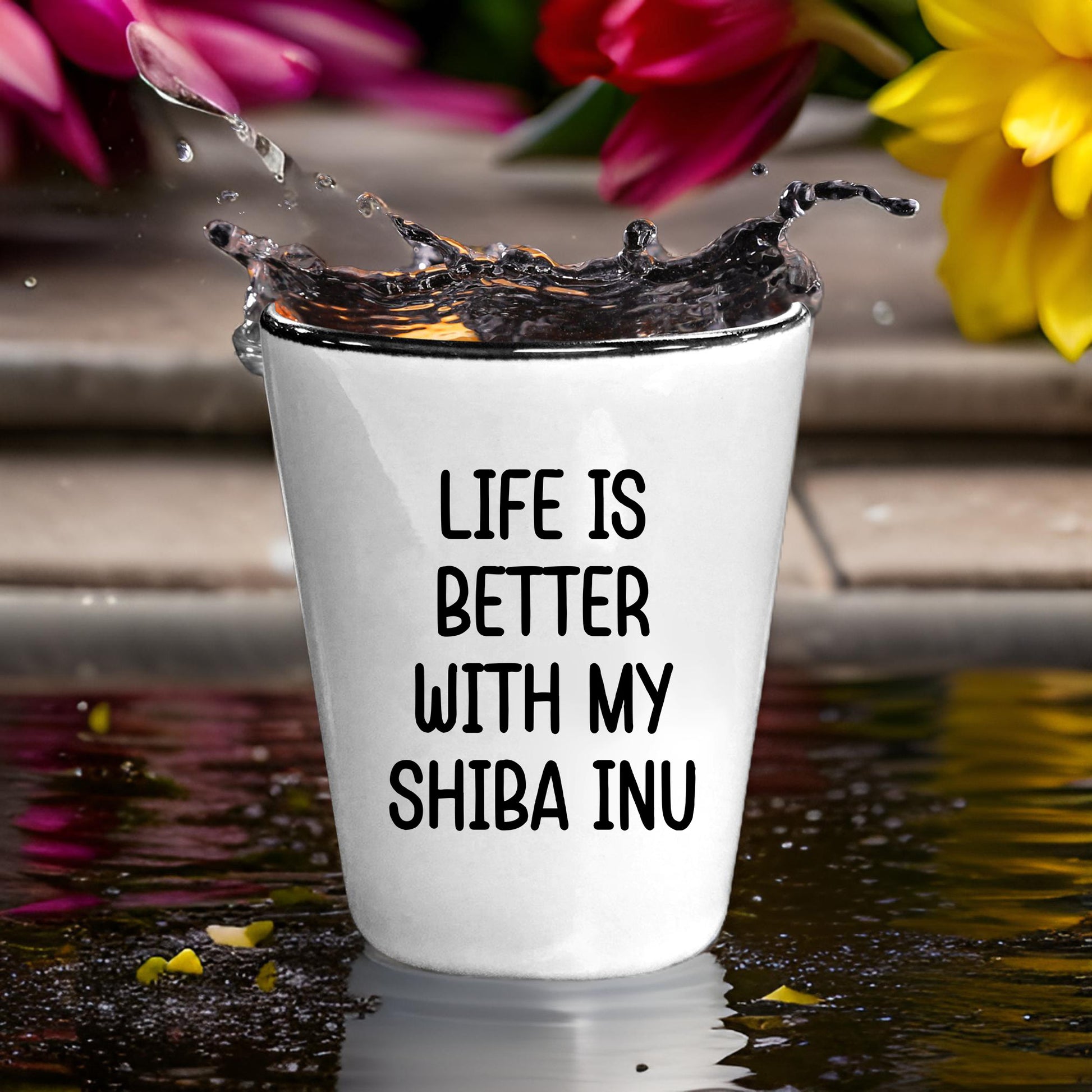 Shiba Inu Dog Shot Glass - Life is Better with My Shiba Inu Mom's Day Gift, Funny Quote, White Ceramic, 1.5oz, Microwave and Dishwasher Safe, Gifts from Family, Gifts for Shiba Inu Dog Lovers - Mallard Moon Gift Shop