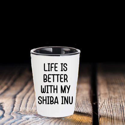 Shiba Inu Dog Shot Glass - Life is Better with My Shiba Inu Mom's Day Gift, Funny Quote, White Ceramic, 1.5oz, Microwave and Dishwasher Safe, Gifts from Family, Gifts for Shiba Inu Dog Lovers - Mallard Moon Gift Shop