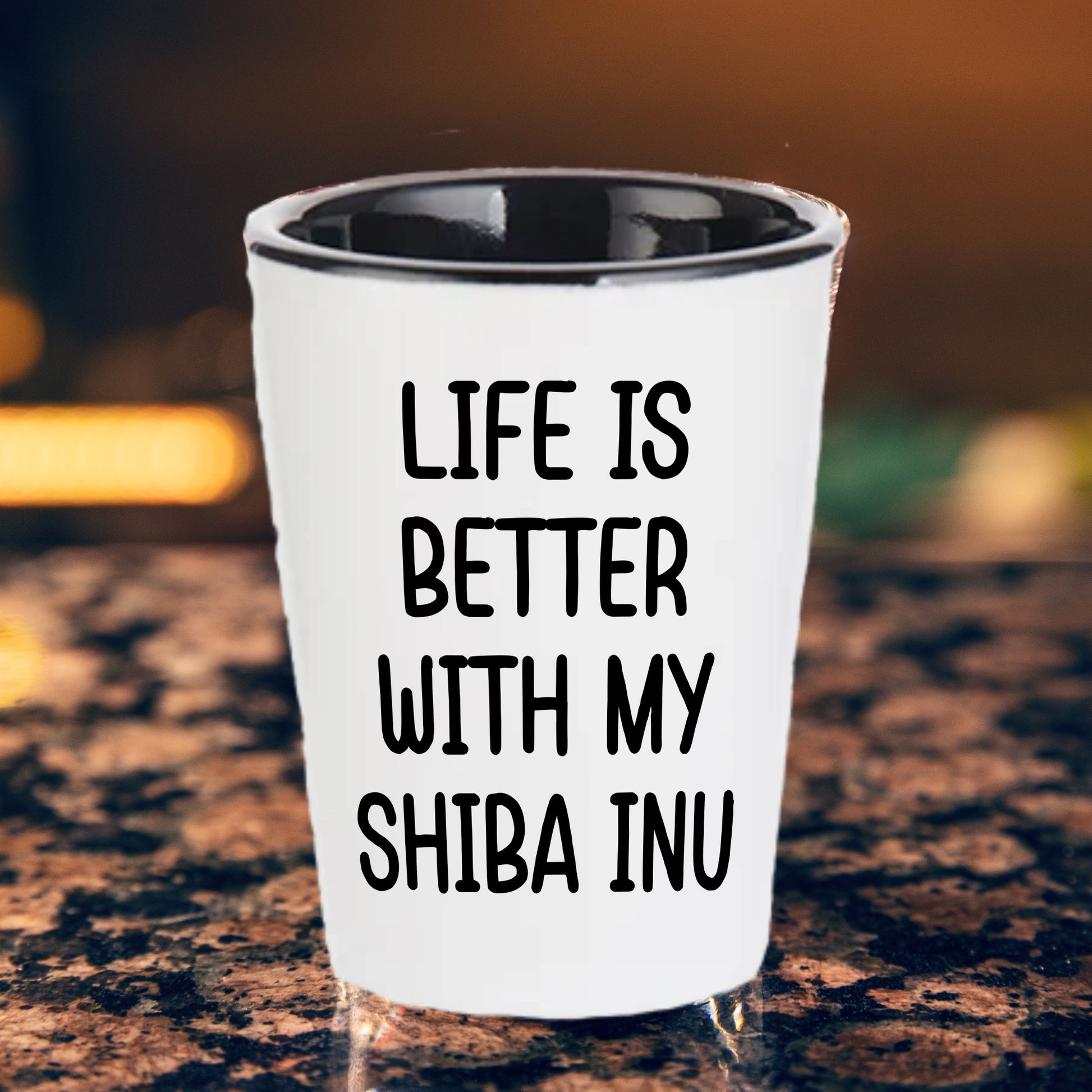 Shiba Inu Dog Shot Glass - Life is Better with My Shiba Inu Mom's Day Gift, Funny Quote, White Ceramic, 1.5oz, Microwave and Dishwasher Safe, Gifts from Family, Gifts for Shiba Inu Dog Lovers - Mallard Moon Gift Shop