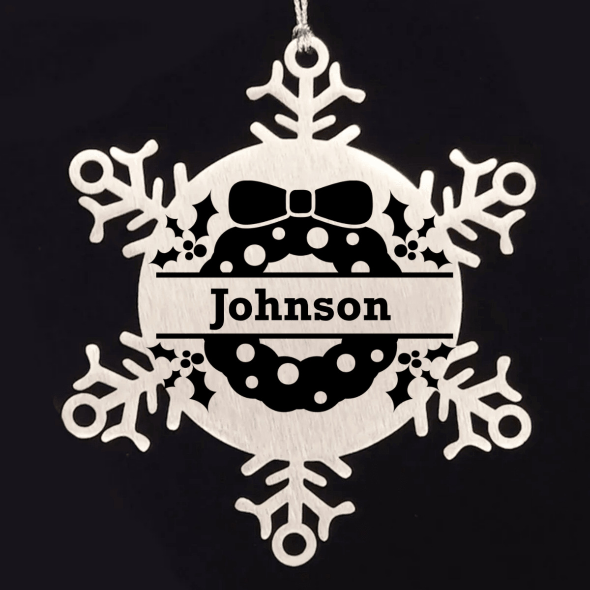Personalized Christmas Wreath Laser Engraved Snowflake Stainless Steel Tree Ornament