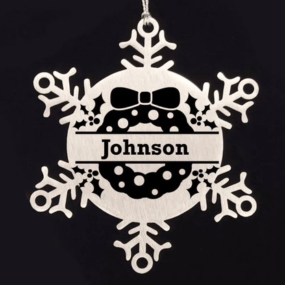 Personalized Christmas Wreath Laser Engraved Snowflake Stainless Steel Tree Ornament