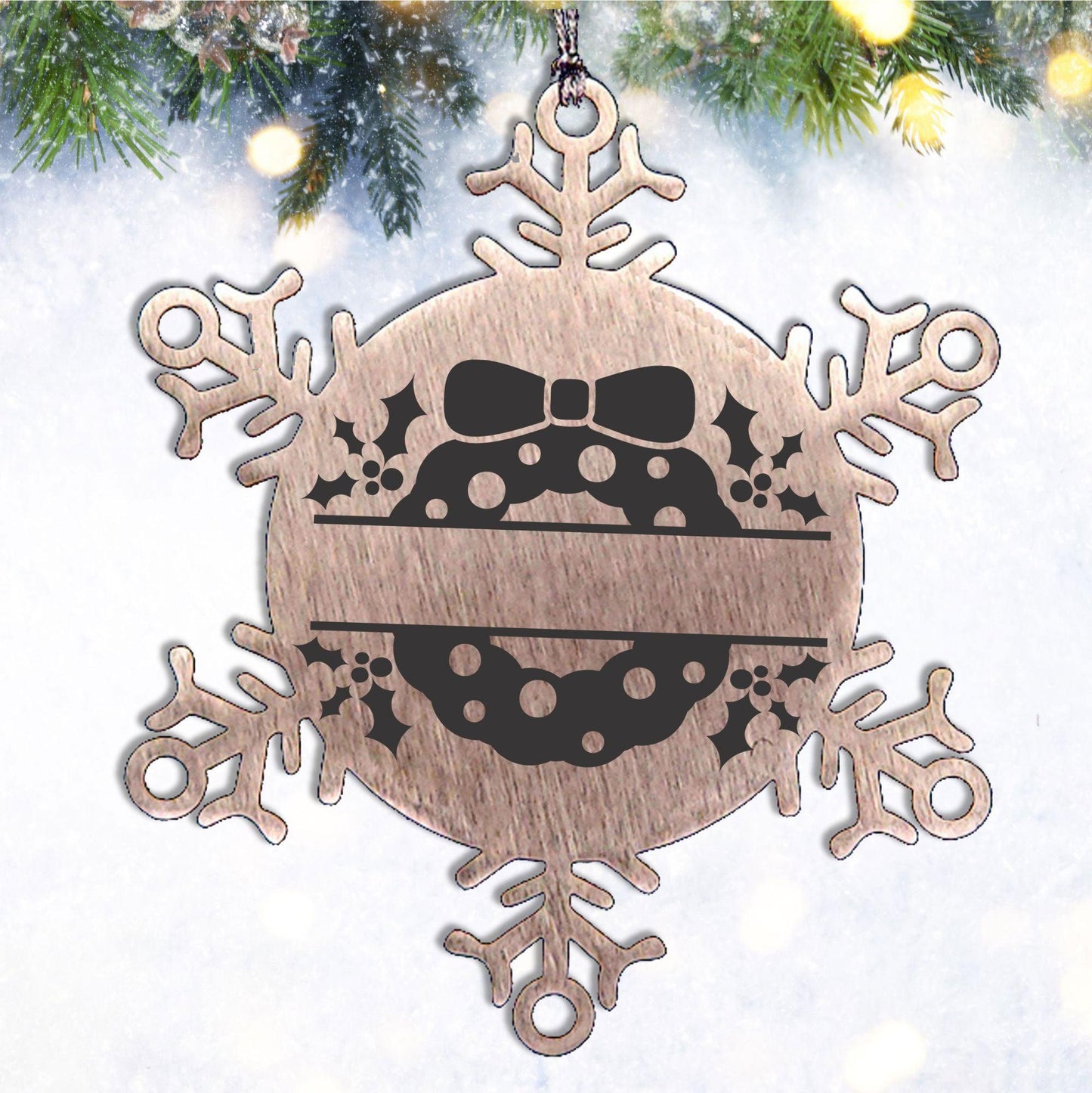 Personalized Christmas Wreath Laser Engraved Snowflake Stainless Steel Tree Ornament
