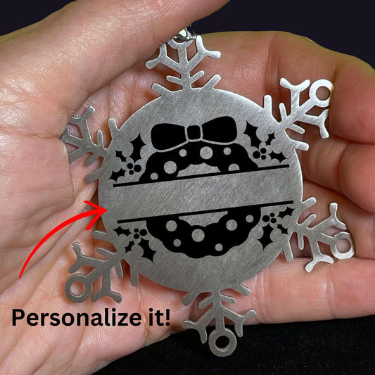 Personalized Christmas Wreath Laser Engraved Snowflake Stainless Steel Tree Ornament