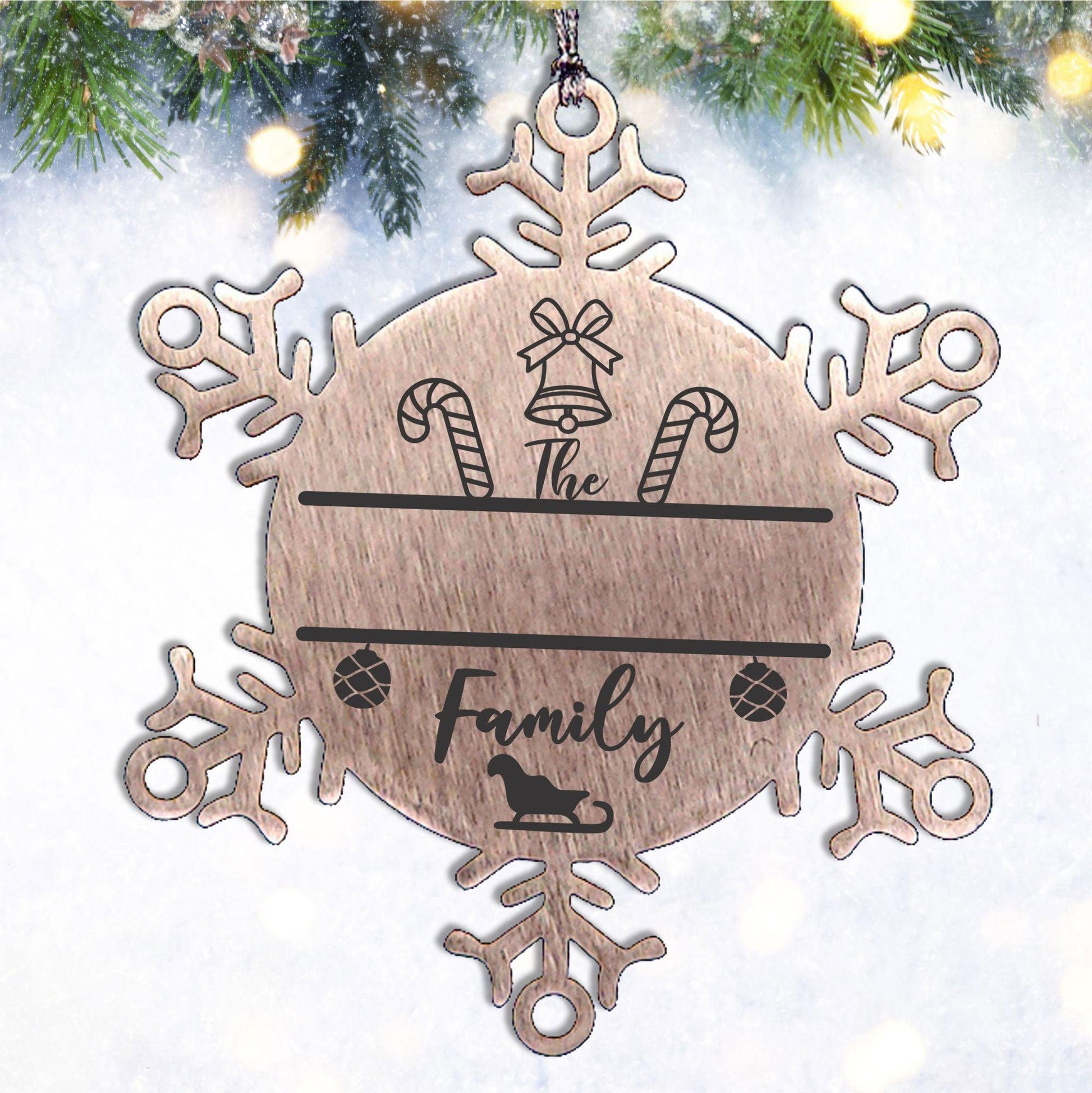 Personalized Family Name Candy Cane Ornament Laser Engraved Stainless Steel Snowflake Durable Shatterproof Tree Trimming