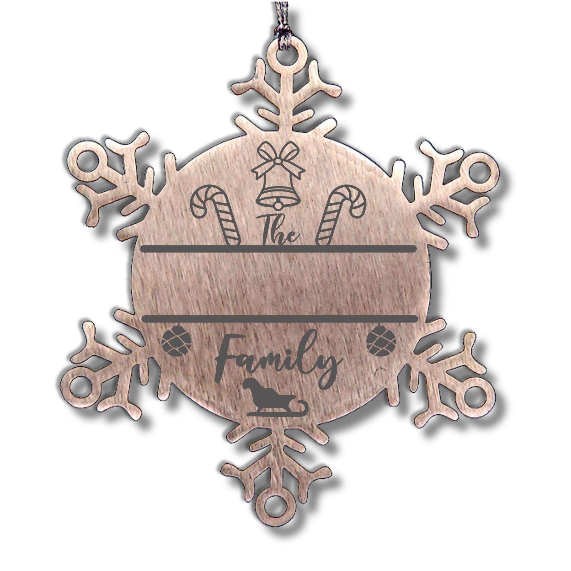 Personalized Family Name Candy Cane Ornament Laser Engraved Stainless Steel Snowflake Durable Shatterproof Tree Trimming