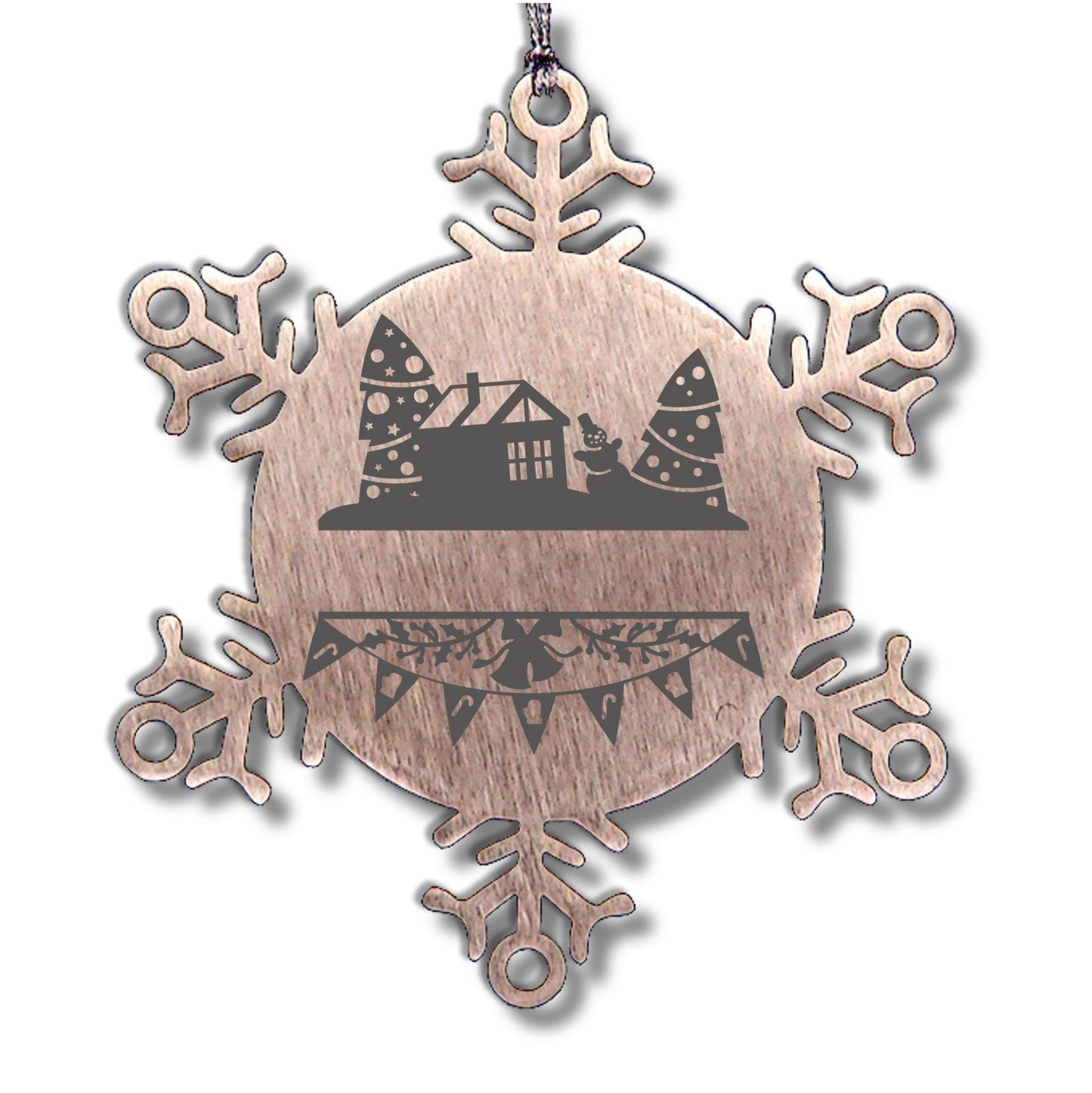 Personalized Family Name Laser Engraved Stainless Steel Snowflake Tree Ornament - Home for the Holidays