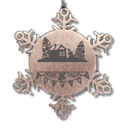 Personalized Family Name Laser Engraved Stainless Steel Snowflake Tree Ornament - Home for the Holidays