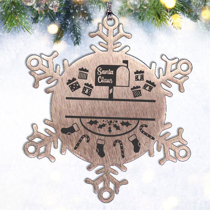 Personalized Family Name Laser Engraved Stainless Steel Snowflake Tree Ornament Santa's Mail