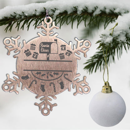 Personalized Family Name Laser Engraved Stainless Steel Snowflake Tree Ornament Santa's Mail