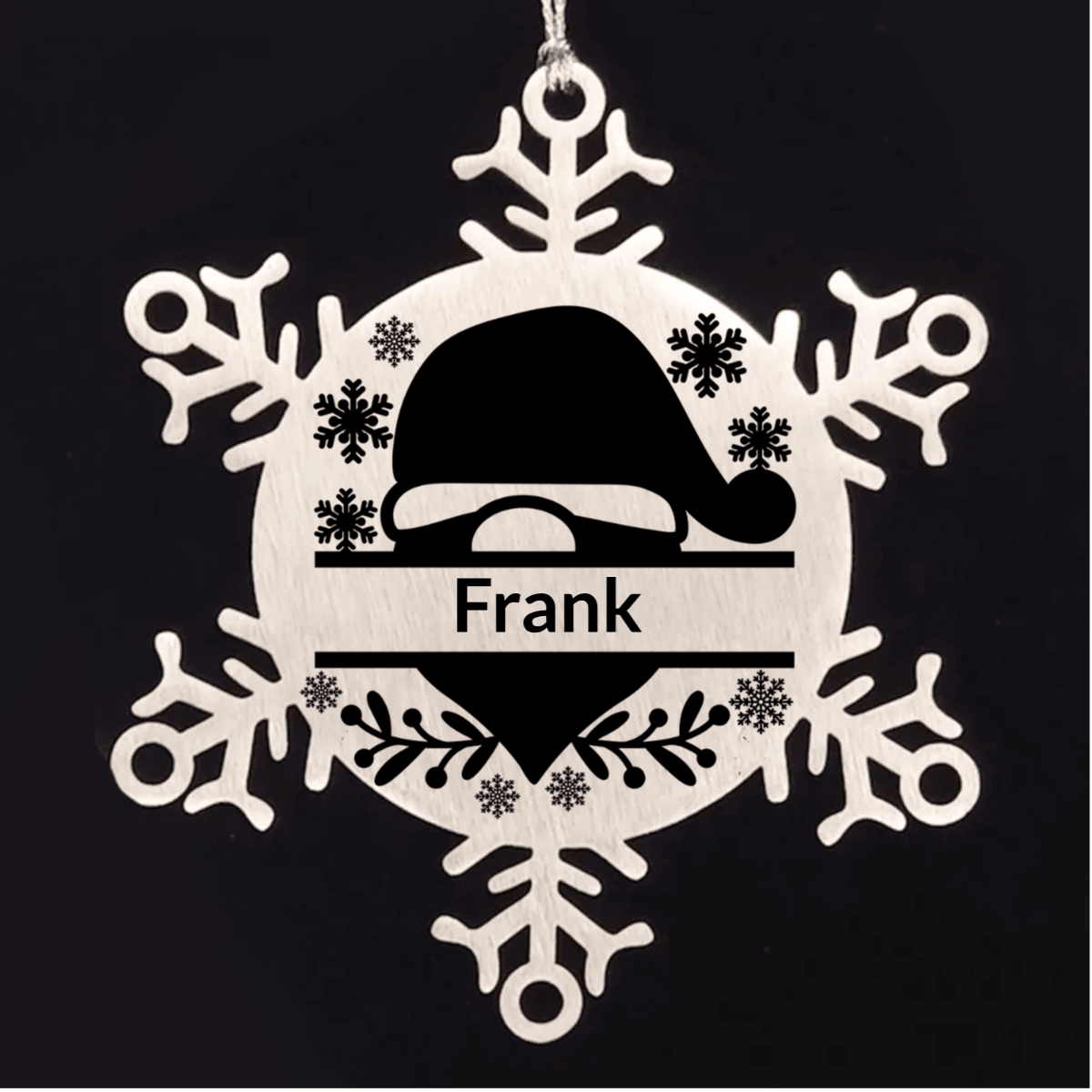 Personalized Family Name Santa Claus Laser Engraved Stainless Steel Snowflake Tree Ornament