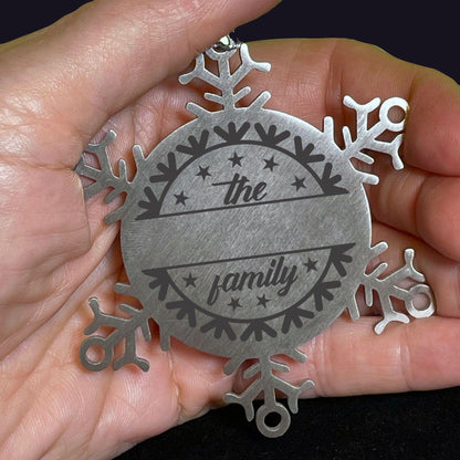 Personalized Family Name Snowflake Stainless Steel Engraved Ornament