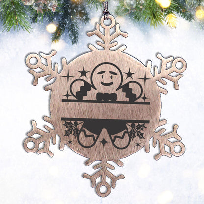Personalized Gingerbread Man Snowflake Wreath Tree Ornament Family Name Laser Engraved Stainless Steel