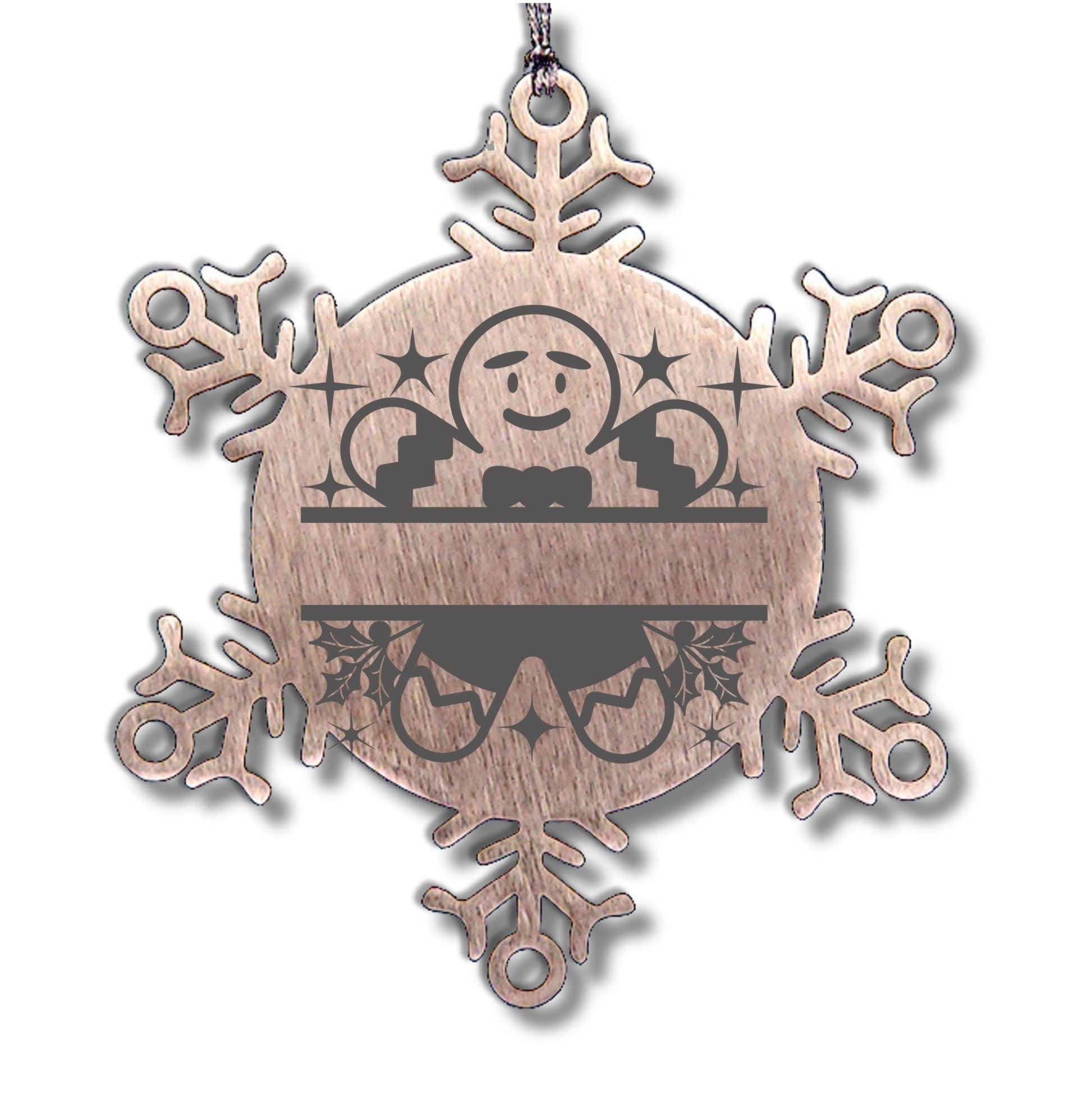 Personalized Gingerbread Man Snowflake Wreath Tree Ornament Family Name Laser Engraved Stainless Steel