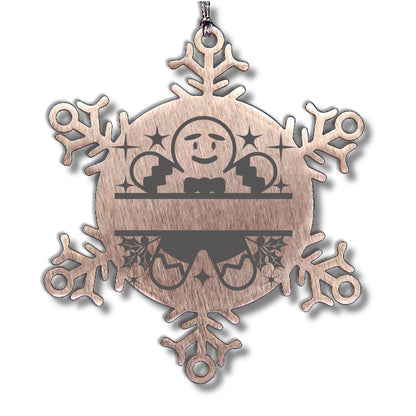 Personalized Gingerbread Man Snowflake Wreath Tree Ornament Family Name Laser Engraved Stainless Steel