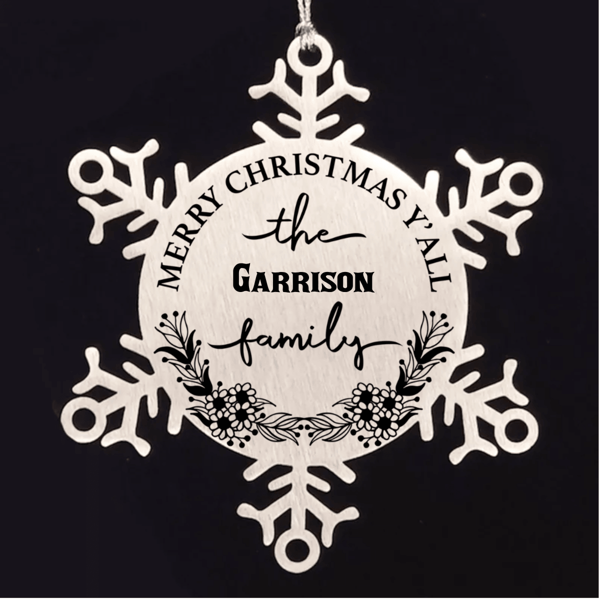 Personalized Merry Christmas Y'all Stainless Steel Laser Engraved Snowflake Tree Ornament