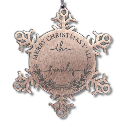 Personalized Merry Christmas Y'all Stainless Steel Laser Engraved Snowflake Tree Ornament