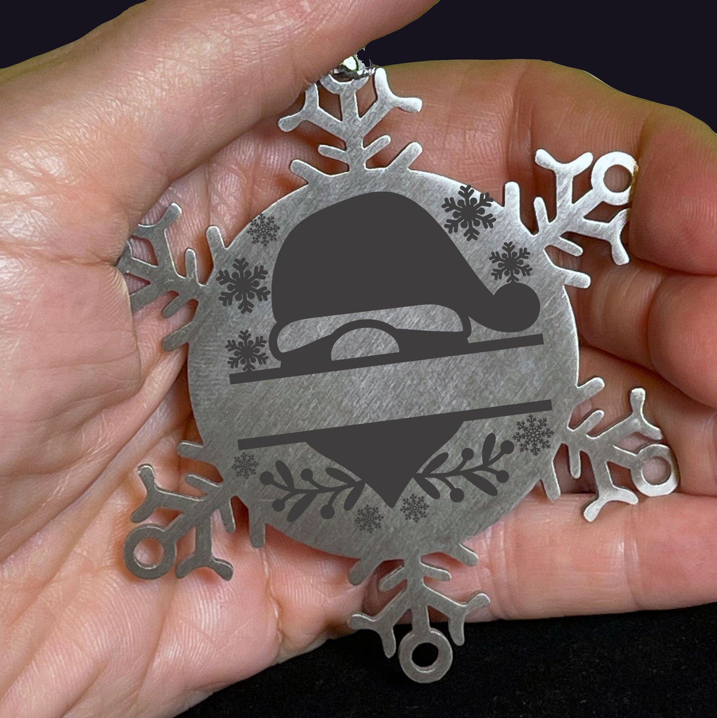 Personalized Santa Claus Family Name Laser Engraved Stainless Steel Snowflake Tree Ornament