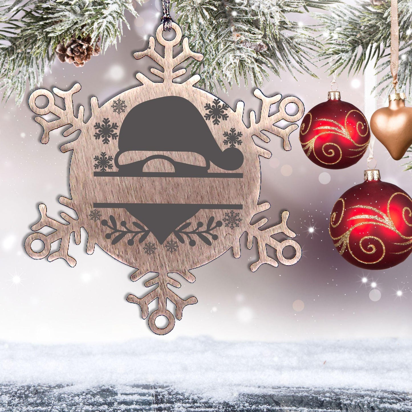 Personalized Santa Claus Family Name Laser Engraved Stainless Steel Snowflake Tree Ornament