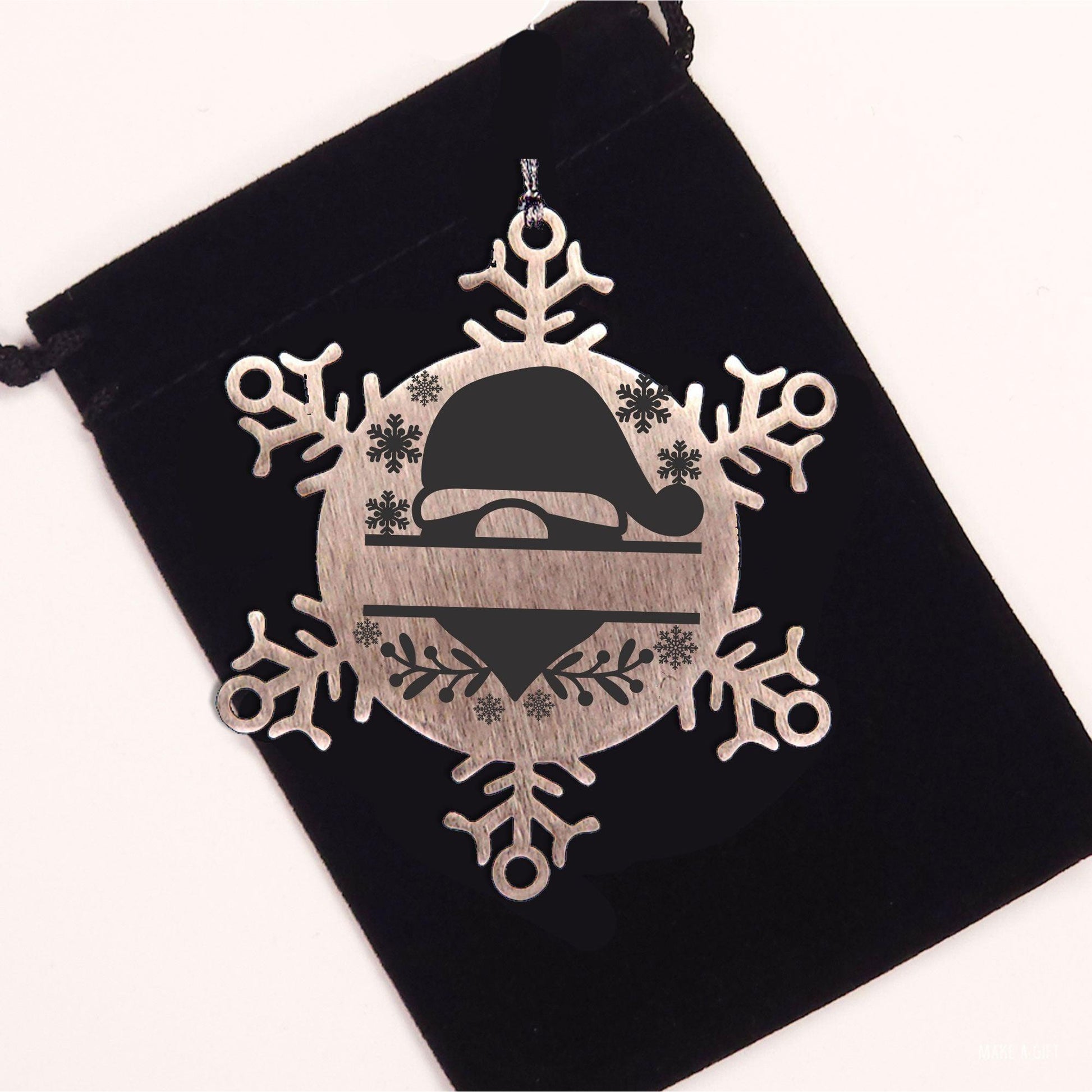 Personalized Santa Claus Family Name Laser Engraved Stainless Steel Snowflake Tree Ornament