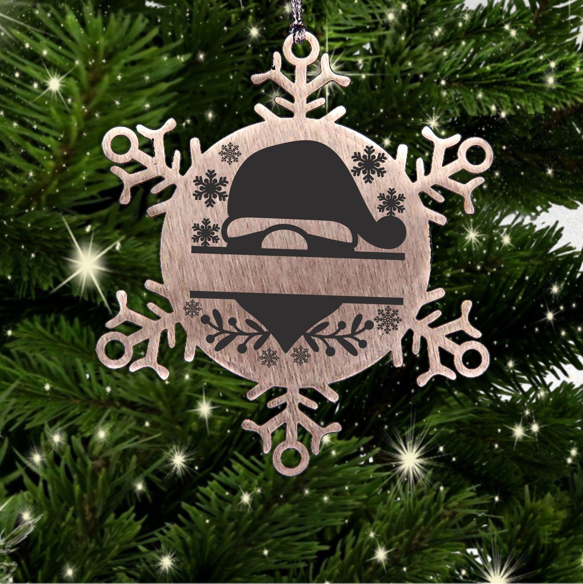 Personalized Santa Claus Family Name Laser Engraved Stainless Steel Snowflake Tree Ornament
