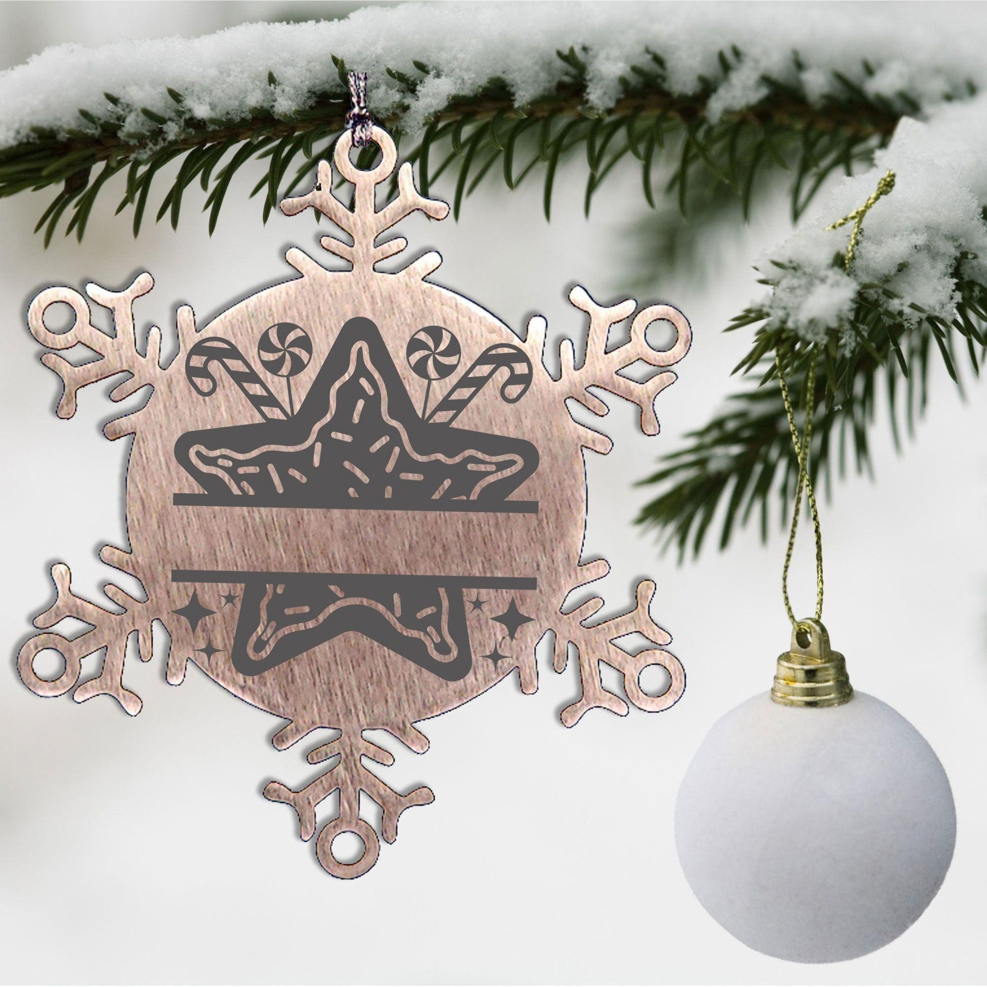 Personalized Snowflake Christmas Star Cookie Tree Ornament Family Name Laser Engraved Stainless Steel