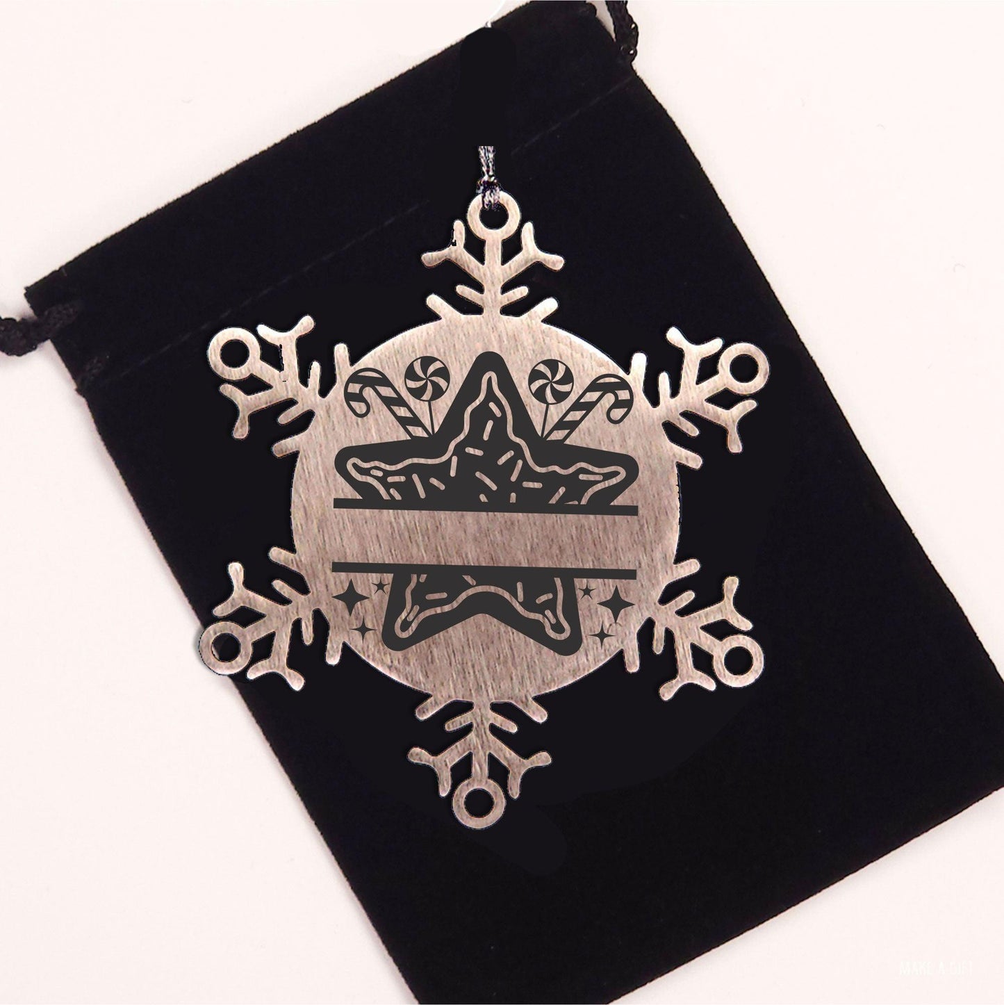 Personalized Snowflake Christmas Star Cookie Tree Ornament Family Name Laser Engraved Stainless Steel