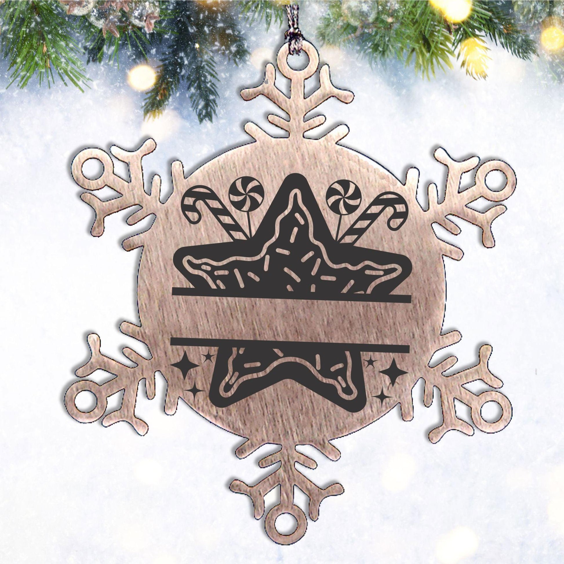 Personalized Snowflake Christmas Star Cookie Tree Ornament Family Name Laser Engraved Stainless Steel