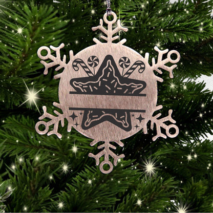 Personalized Snowflake Christmas Star Cookie Tree Ornament Family Name Laser Engraved Stainless Steel