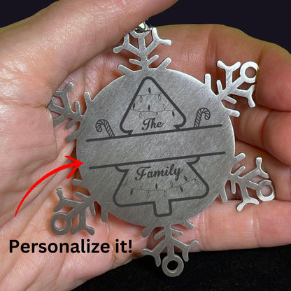 Personalized Snowflake Christmas Tree Ornament Family Name Laser Engraved Stainless Steel Durable, Shatterproof Seasonal Decor Keepsake