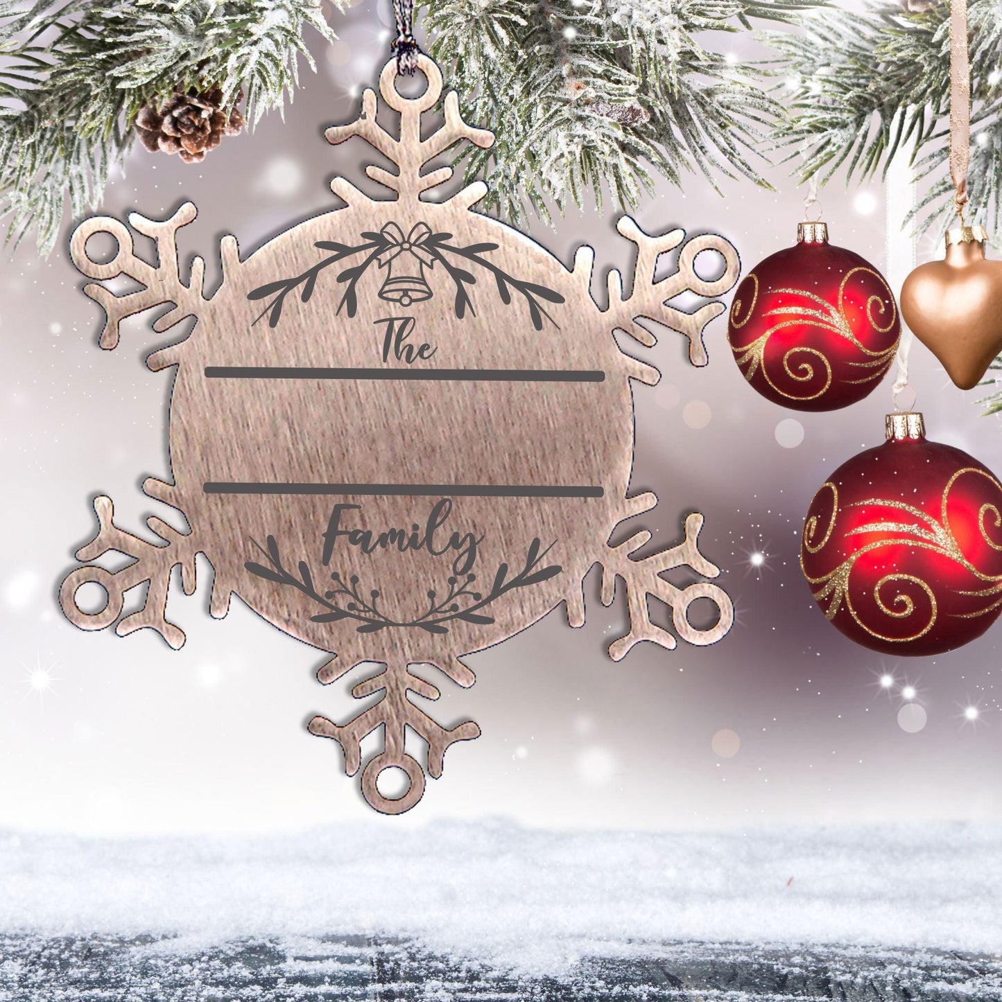 Personalized Snowflake Family Name Laser Engraved Stainless Steel Tree Ornament Heirloom Keepsake