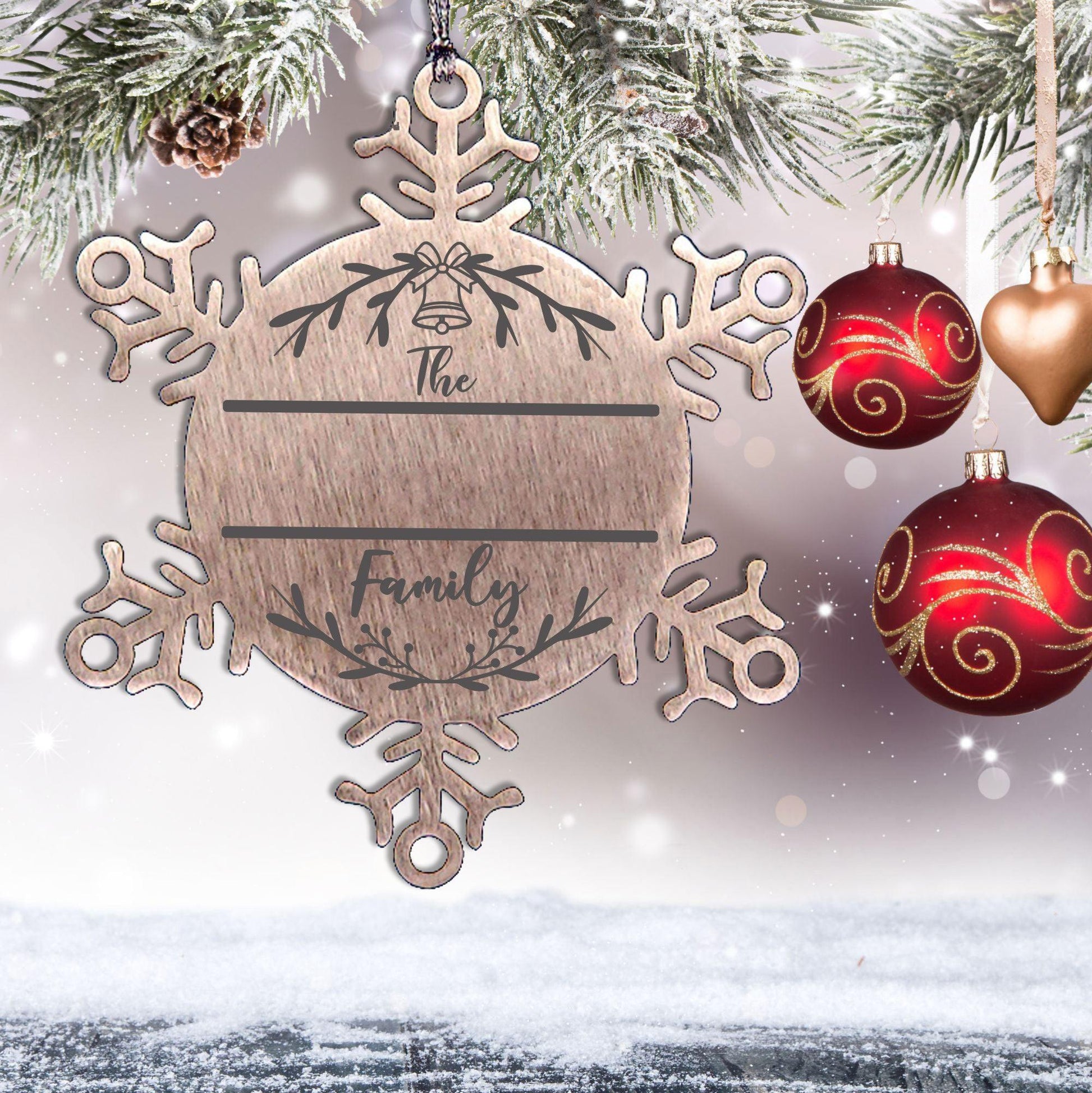 Personalized Snowflake Family Name Laser Engraved Stainless Steel Tree Ornament Heirloom Keepsake