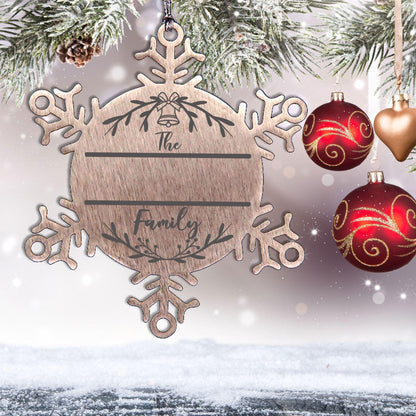 Personalized Snowflake Family Name Laser Engraved Stainless Steel Tree Ornament Heirloom Keepsake