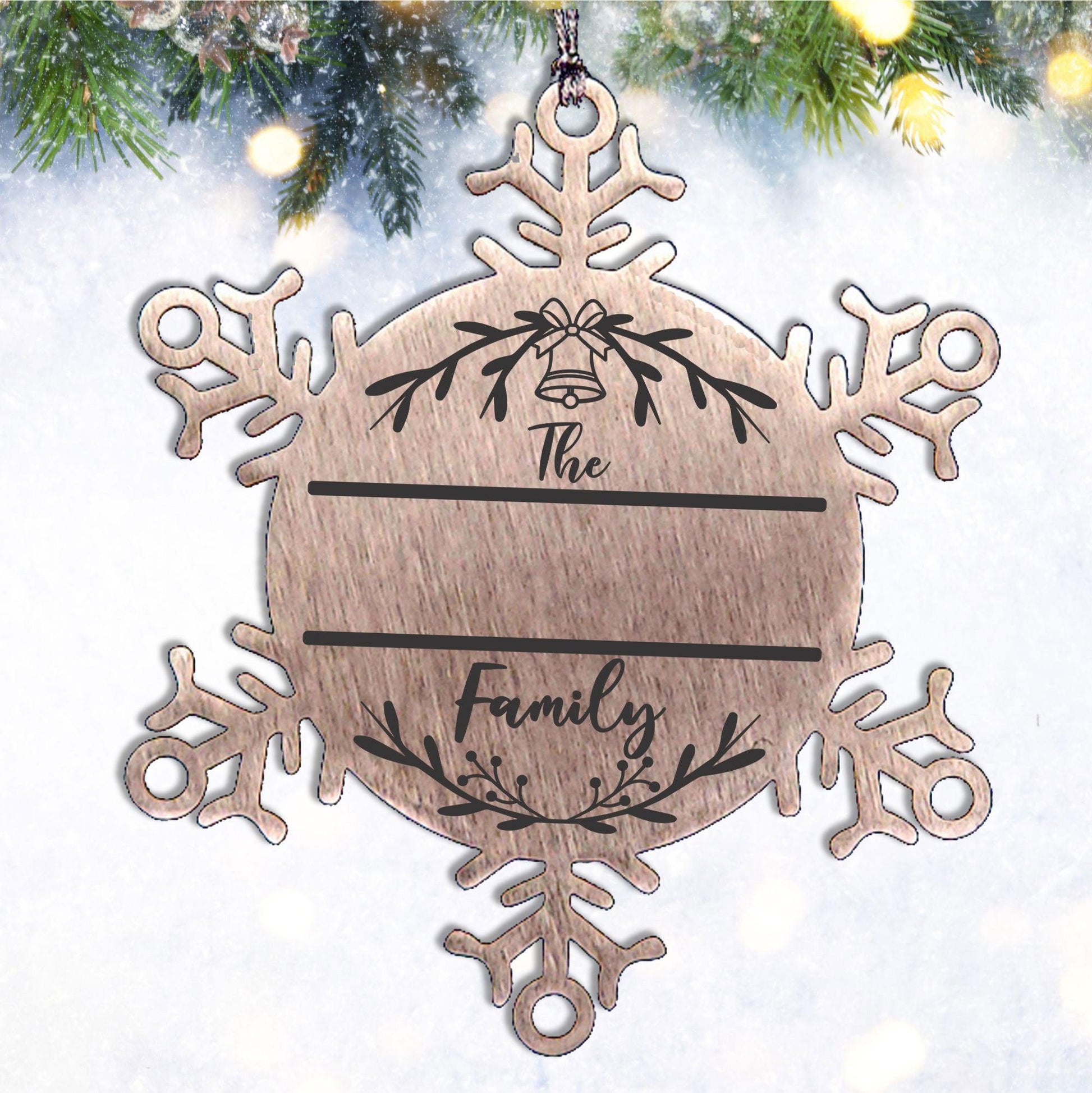 Personalized Snowflake Family Name Laser Engraved Stainless Steel Tree Ornament Heirloom Keepsake