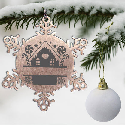 Personalized Snowflake Tree Ornament Family Name Laser Engraved Stainless Steel Gingerbread House