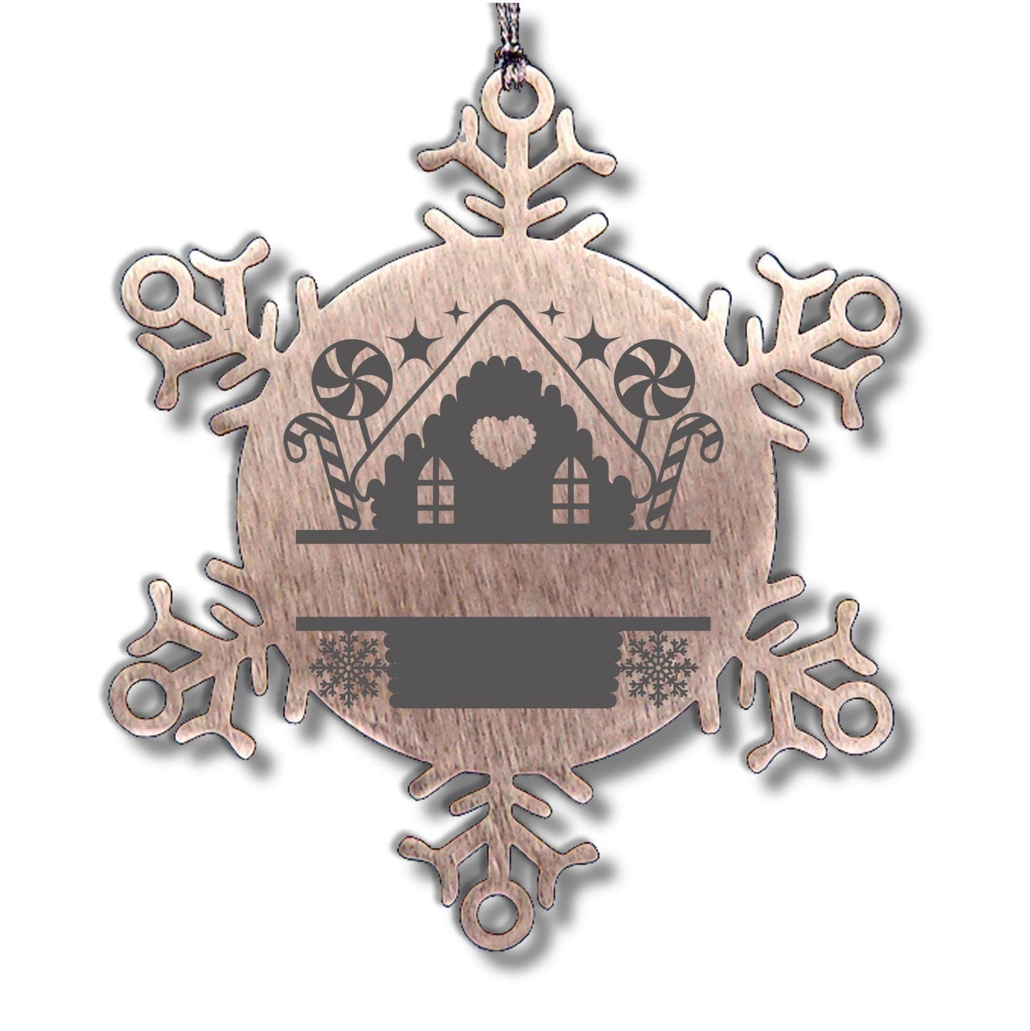 Personalized Snowflake Tree Ornament Family Name Laser Engraved Stainless Steel Gingerbread House