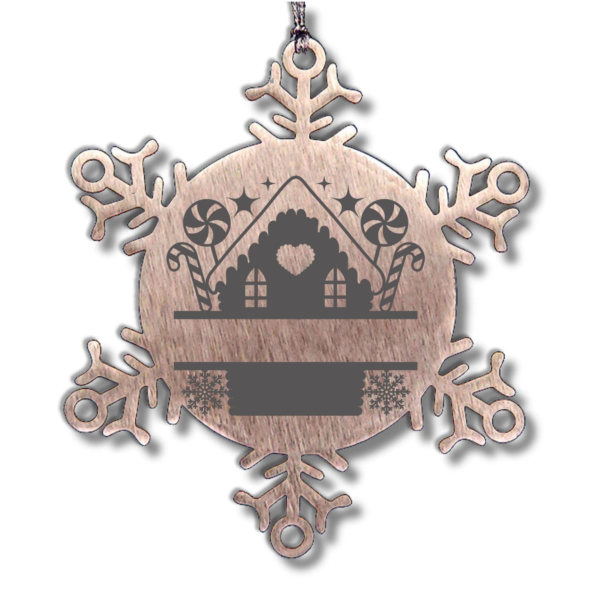 Personalized Snowflake Tree Ornament Family Name Laser Engraved Stainless Steel Gingerbread House