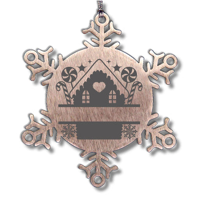Personalized Snowflake Tree Ornament Family Name Laser Engraved Stainless Steel Gingerbread House