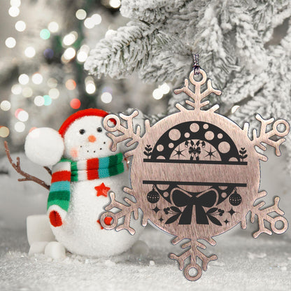 Personalized Snowflake Wreath Tree Ornament Family Name Laser Engraved Stainless Steel