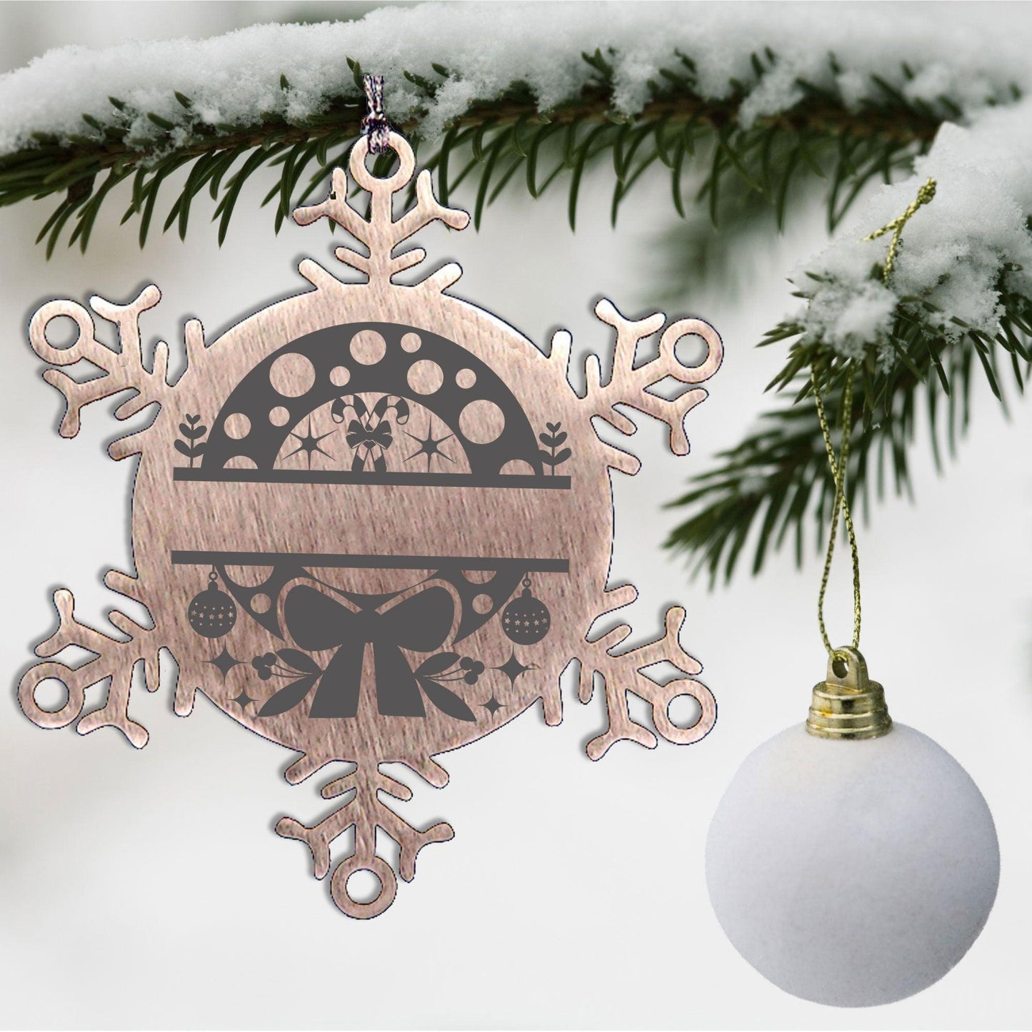 Personalized Snowflake Wreath Tree Ornament Family Name Laser Engraved Stainless Steel