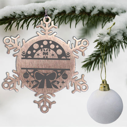 Personalized Snowflake Wreath Tree Ornament Family Name Laser Engraved Stainless Steel