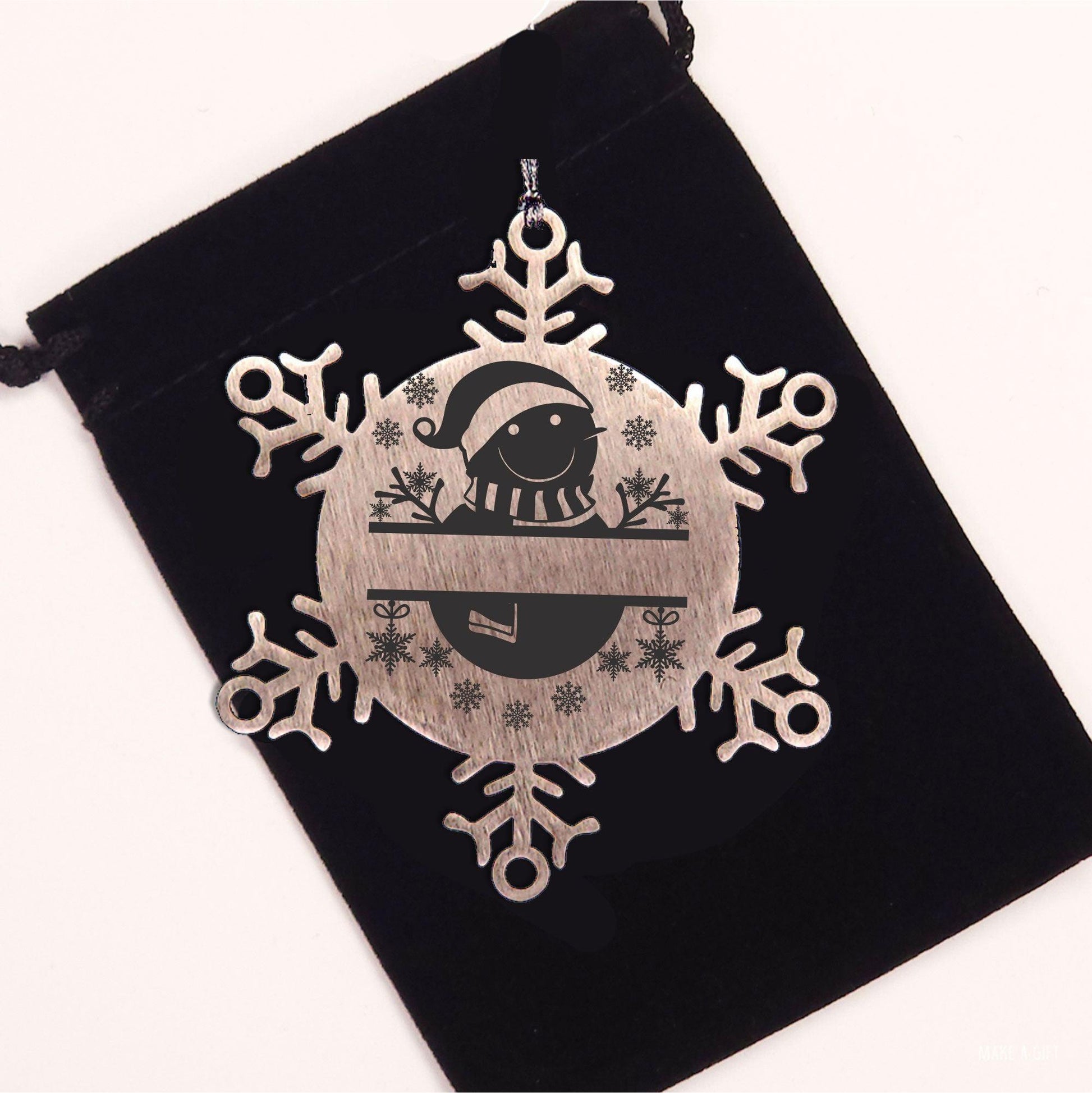 Personalized Snowman Snowflake Tree Ornament Family Name Laser Engraved Stainless Steel