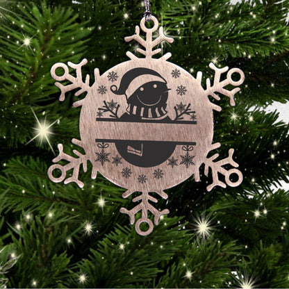 Personalized Snowman Snowflake Tree Ornament Family Name Laser Engraved Stainless Steel