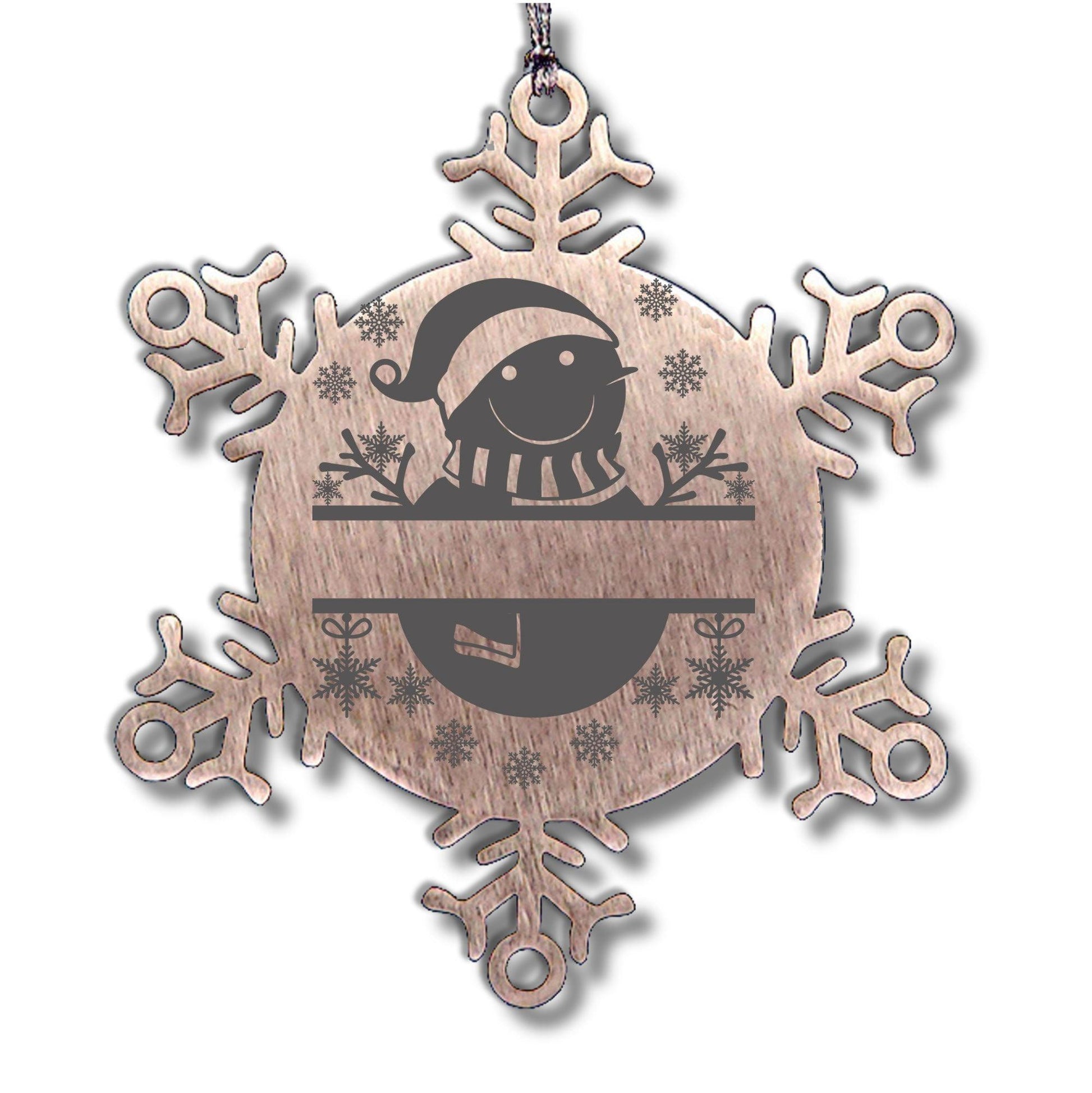 Personalized Snowman Snowflake Tree Ornament Family Name Laser Engraved Stainless Steel