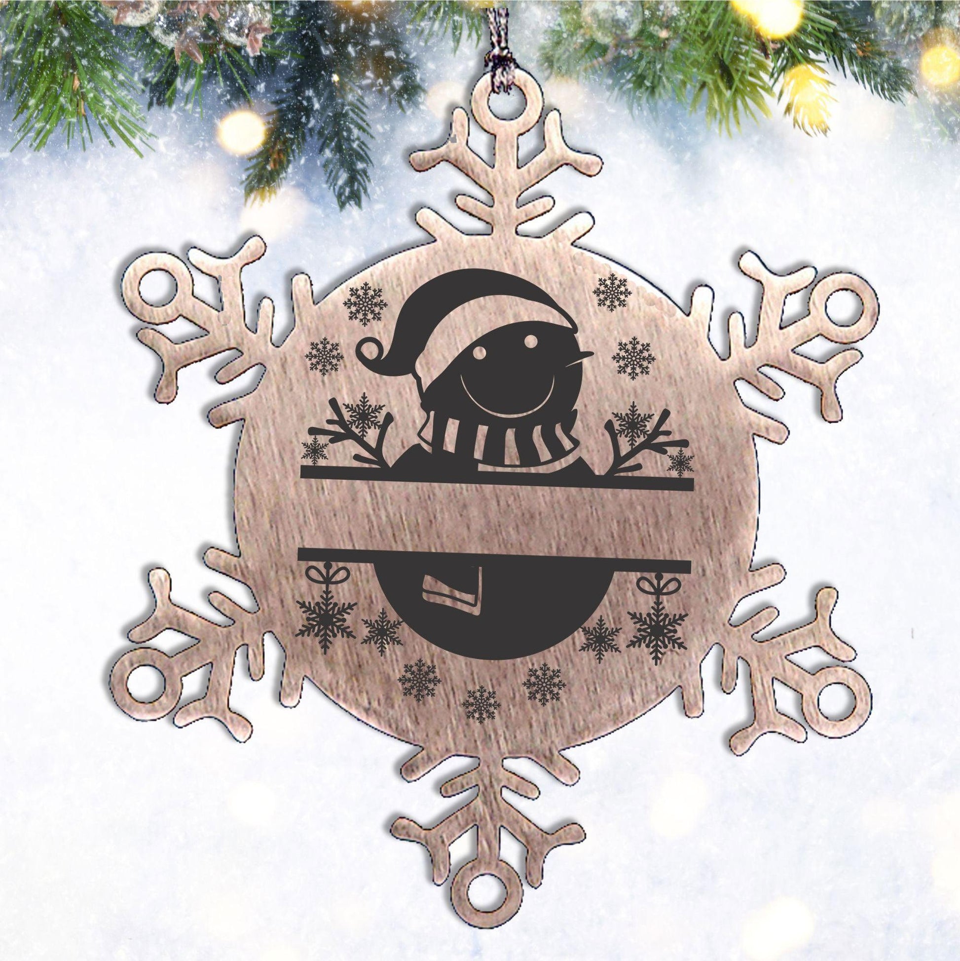 Personalized Snowman Snowflake Tree Ornament Family Name Laser Engraved Stainless Steel