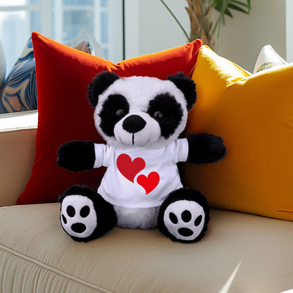 Plush Panda Bear with Printed Love Hearts Tee Shirt Birthday, Anniversary, Christmas Holiday Gift - Mallard Moon Gift Shop