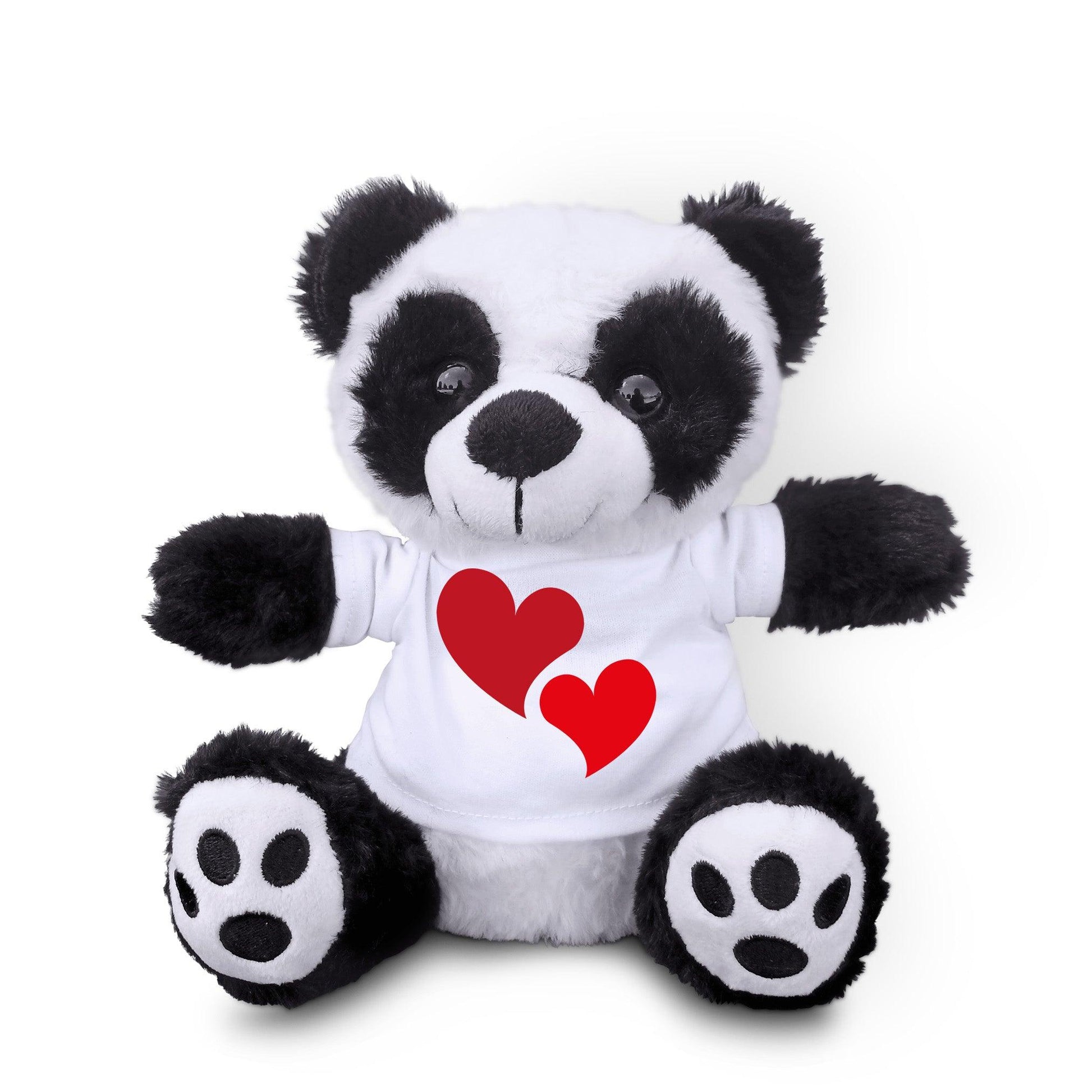 Plush Panda Bear with Printed Love Hearts Tee Shirt Birthday, Anniversary, Christmas Holiday Gift - Mallard Moon Gift Shop