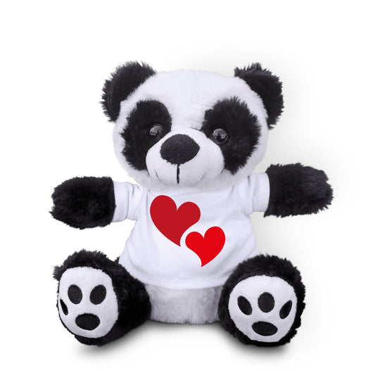 Plush Panda Bear with Printed Love Hearts Tee Shirt Birthday, Anniversary, Christmas Holiday Gift - Mallard Moon Gift Shop